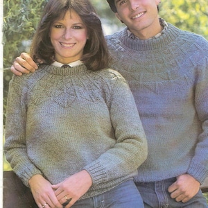 PDF Knitting Pattern-instant Download- Ladies and Gents Chunky /Bulky Yoked sweater/ Jumper- Winter Knit- chest 32-42&quot;
