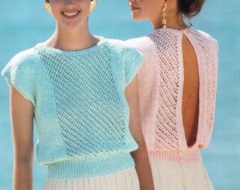 PDF Knitting Pattern Beginner Woman's Easy Open Back- Summer Tops- DK/ 8ply Wool - Instant download