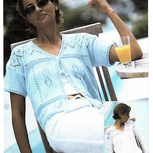 Woman's Lacy Summer Short & Long sleeved Cardigan Zig Zag Eyelet Design Jacket In DK ( 8 ply ) 32 - 42" Knitting Pattern Download PDF