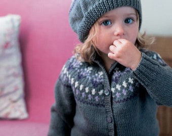 PDF Knitting Pattern Instant download- Childs Fairisle Yoked cardigan & Hat~DK~Fits ages 1-5 years