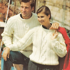 PDF Knitting Pattern Gents Ladies Aran cable sweater pattern- chest 30 up to 44 inches Download