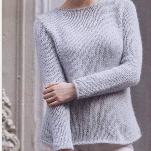 Very Easy Chunky Sweater Round Neck Plain Stocking Stitch Women's 32" - 46" Knitting Pattern PDF Instant download Downloadable