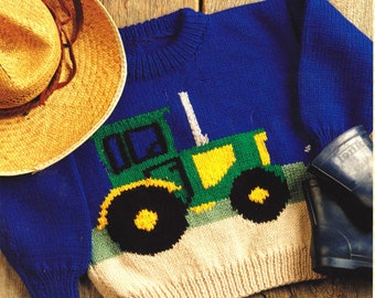 Tractor Farm Sweater Baby Children Knitting Pattern Aran Wool 22" -28" Knitting Pattern PDF Instant download