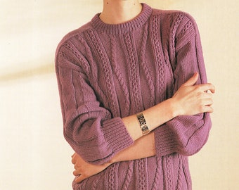 PDF Knitting Pattern Woman's Cable Jumper Sweater-Pullover-  DK/ 8ply Wool - Instant download