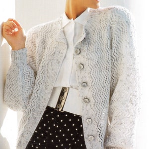 Woman's Round Neck Lacy Cardigan ,Button front Knitted in DK8 Ply Light worsted wool- fits chest 28_42" Knitting pattern Downloadable PDF