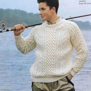 Mans Raglan Classic Aran sweater- Knitted in Aran 10 ply Worsted wool- fits chest 36&quot; up to 46&quot; chest. Knitting pattern download PDF