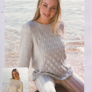 Ladies lace Panel Tunic-Sweater-Jumper- Dk-8ply Wool-34-42ins Instant Download Knitting Pattern PDF