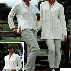 Aran Jackets-3 styles-Lengths -  Cropped-Long Split sided Aran 10 Ply Worsted wool  - fits 32-42&quot; chest. Knitting Pattern Instant Download