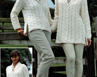 Aran Jackets-3 styles-Lengths -  Cropped-Long Split sided Aran 10 Ply Worsted wool  - fits 32-42" chest. Knitting Pattern Instant Download