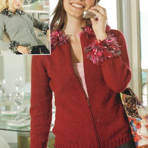 Womans Easy Zip or button front jacket in DK 8 ply Light worsted wool & fizz wool if wanted- Knitting pattern PDF download 32-42" chest
