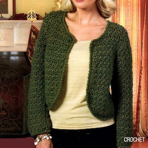 Woman&#39;s Bolero Open Cardigan-Jacket in -2ply and worsted- Crochet Pattern- Instant Download chest 35-51ins