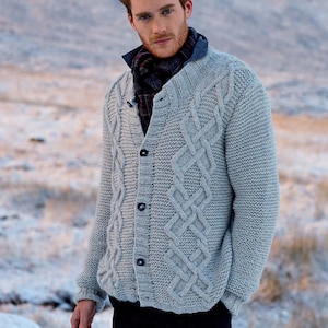 Man&#39;s Cable Chunky Cardigan PDF- Knitting Pattern- Chunky wool- fits chest XS-2XL- Instant Download