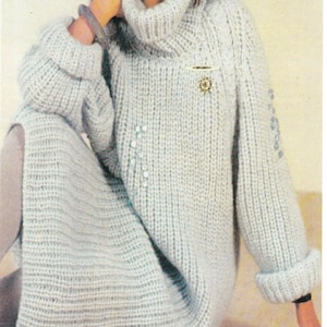 Woman&#39;s Ladies Fisherman&#39;s Ribbed Polo Neck Dress in 12ply/Chunky/Bulky wool-Pattern-Instant Download-Bust 82-87mm [32-34] Bust