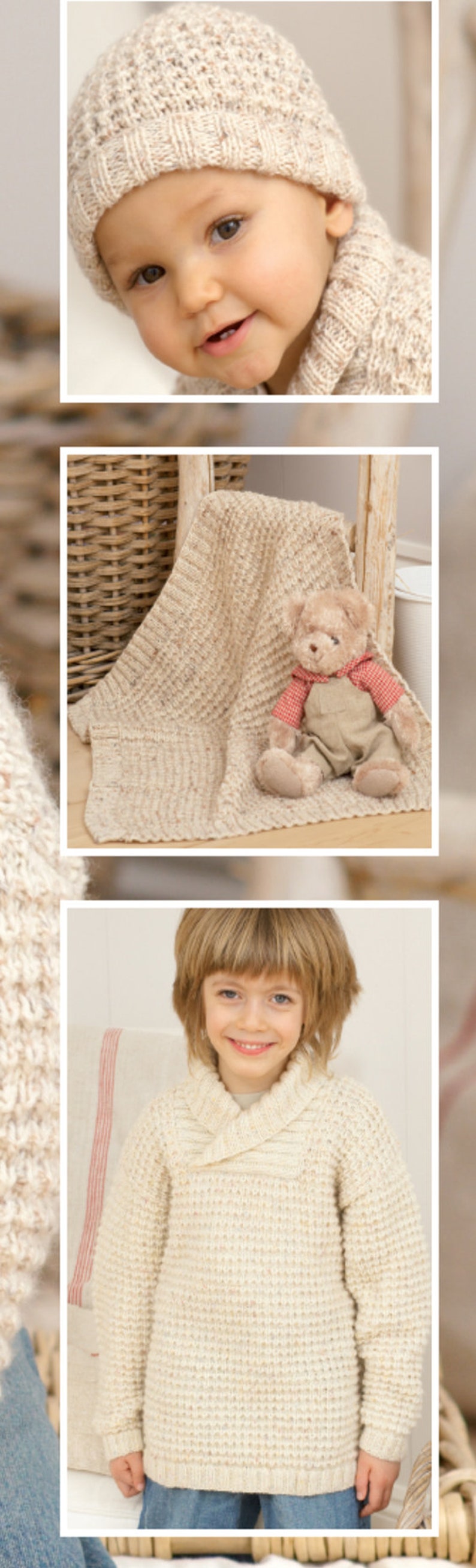 Child's Easy Shawl Collar Sweater-Jumper Boy Girl Blanket-Hat Knitting Pattern DK 8PLY Instant Download-16-26 chest image 2