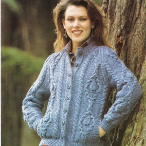 Woman&#39;s Ladies, Cable Chunky/Bulky, Cardigan- Traditional Cable design ~ 32-40&quot; bust- Knitting Pattern- Instant download