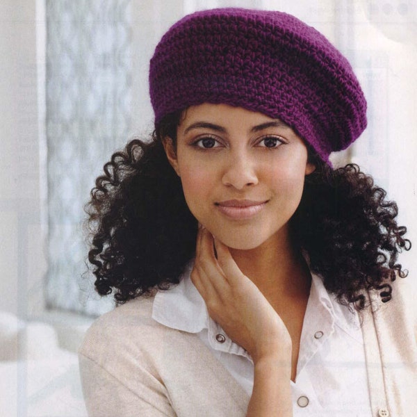 Very Easy Beginner's Crochet Beret Hat Crochet Pattern one size ~ Aran Medium Yarn 10 ply worsted PDF Instant download