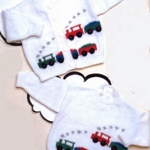 Baby Train sweater- Jumper & Cardigan- 4ply -Light Fingering  Knitting pattern PDF- Instant download- Fits Birth 18 months