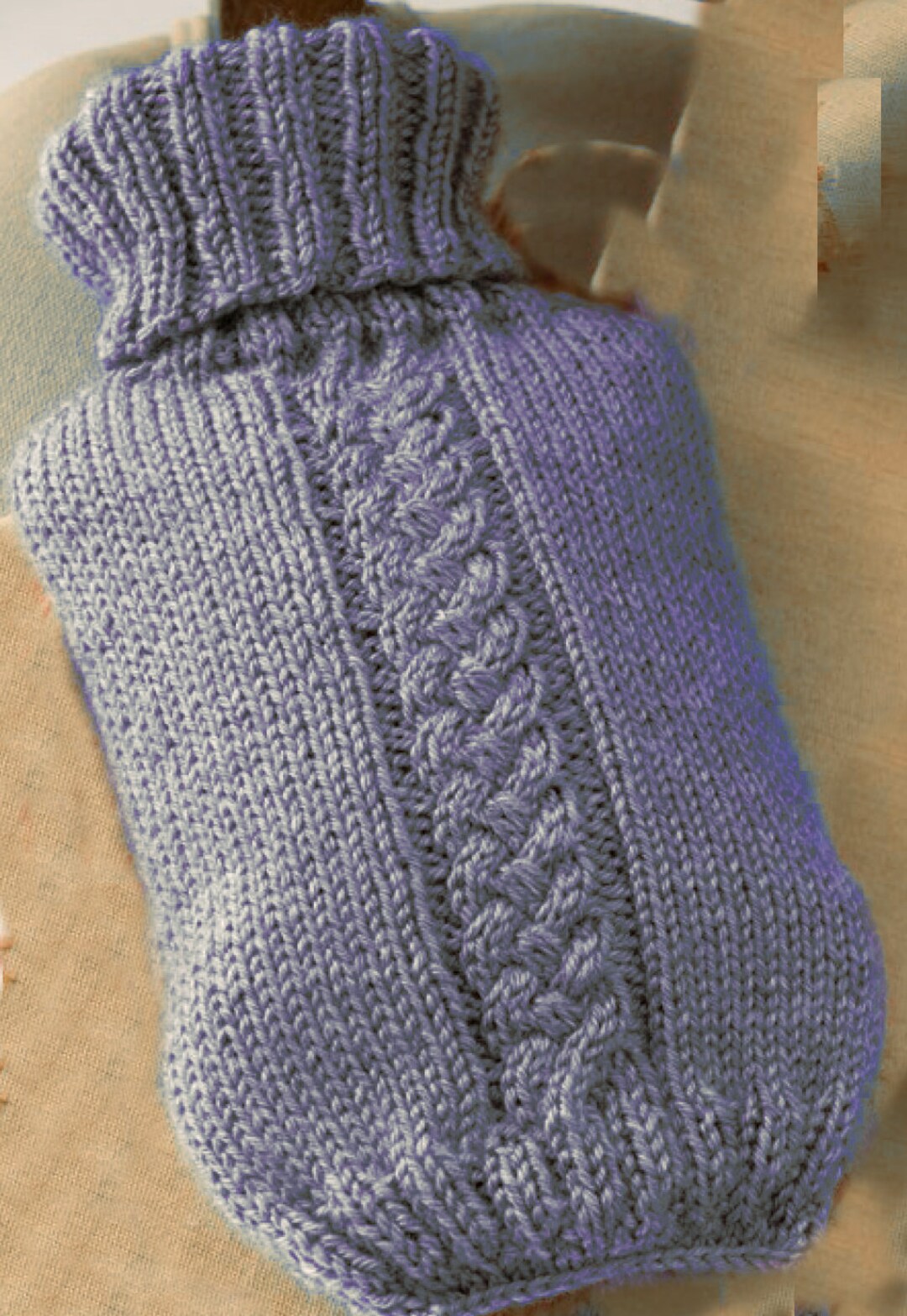 PDF Knitting Pattern Hot Water Bottle Cover Cable Design aran Wool