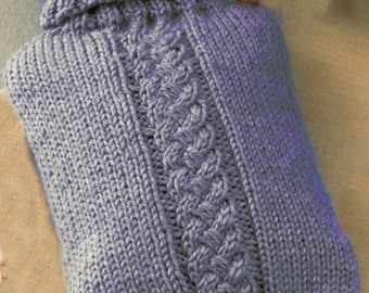 PDF Knitting Pattern  Hot water bottle cover- Cable design -Aran wool- Instant download PDF