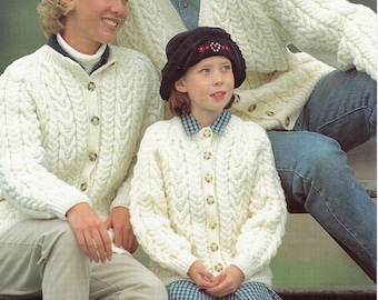 Ladies-Gents-Childs Aran Round neck-V Neck Cardigans Aran wool-24-46ins Instant Download Knitting Pattern PDF