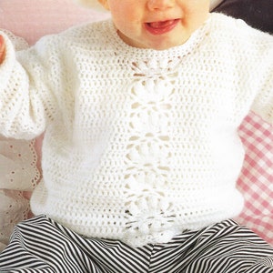 Baby  Boy girls Crochet  flower Jumper - Sweater, 4Ply Light fingering  Wool. Fits Birth up to 6 years, PDF download Crochet Pattern