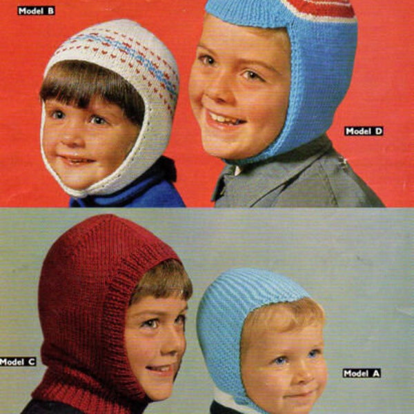 Knitting Pattern PDF Instant download Easy Childs Balaclava Hats- Knitting pattern- vintage- 4 styles- DK wool
