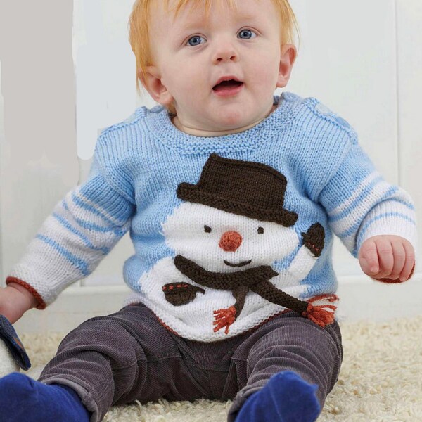 PDF Knitting Pattern Baby DK Snowman- Christmas- Festive sweater- DK/8 ply- chest 16-22Ins- 0-3 years- Instant download