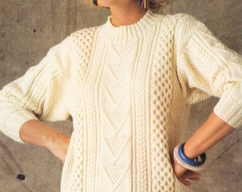 PDF Knitting Pattern Ladies DK- (8 ply) Cable Aran style sweater Jumper Pattern- Instant Download-32-40Ins