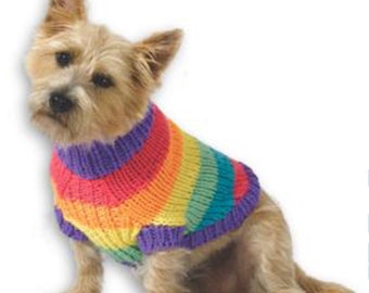 PDF Knitting Pattern- Rainbow Dog coat  to knit-  fits small to xl dogs- 14-26" chest=-Instant download