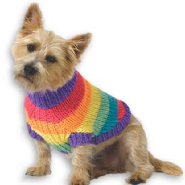 PDF Knitting Pattern- Rainbow Dog coat  to knit-  fits small to xl dogs- 14-26" chest=-Instant download