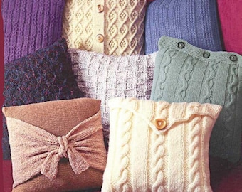 PDF Knitting Pattern- 8 cushion designs to knit- various wool types- Chunky- Aran and more