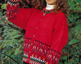 Icelandic, Scandinavian  Cardigan- Knitting Pattern, Fair Isle, Womens, Instant Download PDF