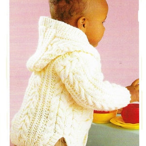 Boys Girls Hooded Jacket Cardigan Knitting Pattern Aran 10 Ply worsted wool fits  18 - 28 in chest or  3mths - 8 years Knitting pattern PDF