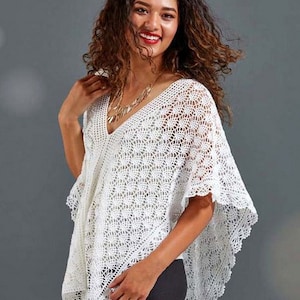 Woman&#39;s Lace Poncho- Pineapple design-Crochet Pattern Instant Download