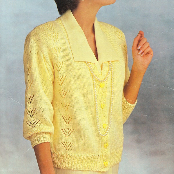 Woman's Lace Patterned V Neck  cardigan - Knitting Pattern - 32 - 38 " Bust - DK 8Ply Light worsted wool- Knitting Pattern Downloadable PDF