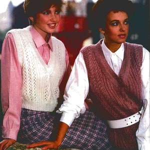 Womans slipovers, waistcoat gilet, 2 styles long short lengths Chunky Bulky 12 ply wool- knitting pattern download PDF size 32&quot; - 42&quot;