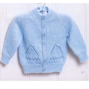 Baby Eyelet Ships Cardigan Knitting Pattern in 4 ply wool- Fits ages 3-24 Months- Instant Download PDF
