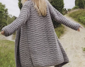 Knitting pattern  Womans Edge to edge Jacket Coat Long Cardigan Download PDF Knitting pattern fits M-L English pattern