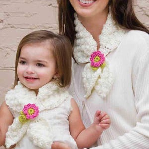 Easy Keyhole Crochet Neck warmer Scarf Flower Motif Child Adult Sizes - Aran Crochet Pattern PDF Instant download