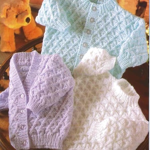 Knitting Pattern- Easy Knit Textured cardigans & Jumper- DK/8ply  fits 16-22&quot; chest- Instant download PDF