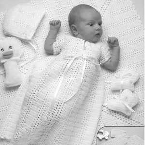 PDF Crochet Pattern-Download-Layette set includes, dress, jacket, bonnet, bootees and shawl pattern (to crochet) Birth to 6 months