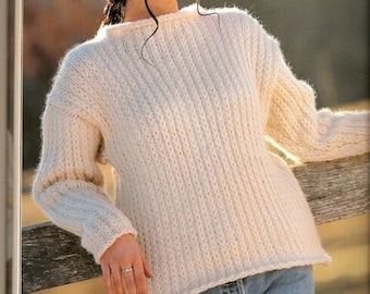 Womans Easy Beginners Funnel Neck Ribbed Sweater 40" - 44" Knitting Pattern Bulky Chunky wool- Download PDF