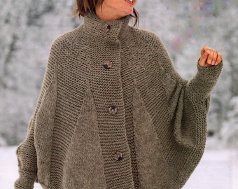 Ladies Cape/Poncho in Filomeche wool.( chunky)- Quick Knit -One size Instant Download Knitting Pattern PDF