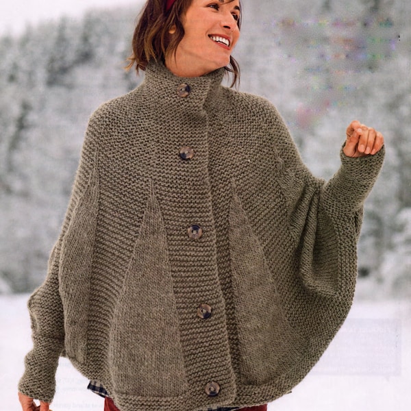 Ladies Cape/Poncho in Filomeche wool.( chunky)- Quick Knit -One size Instant Download Knitting Pattern PDF