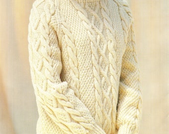 Ladies Crew Neck Aran Sweater Jumper PDF Knitting Pattern Instant Download 32-42in chest