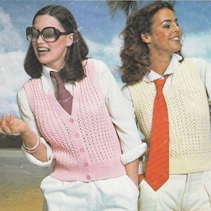 Woman&#39;s Easy Knit Waistcoat and- Sleeveless Top- fits chest 32&quot; - 38&quot; chest- Instant Download Knitting Pattern