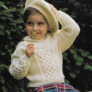 Child's Aran sweater with Wrap over collar- Knitted in Aran 10 ply Worsted wool- fits chest 20" - 30" knitting pattern download PDF