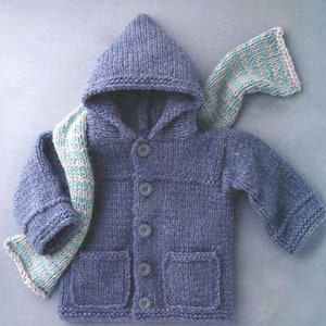 PDF KNITTING Pattern- Easy Knit hooded jacket & Scarf- See description- fits 2-6 Yrs