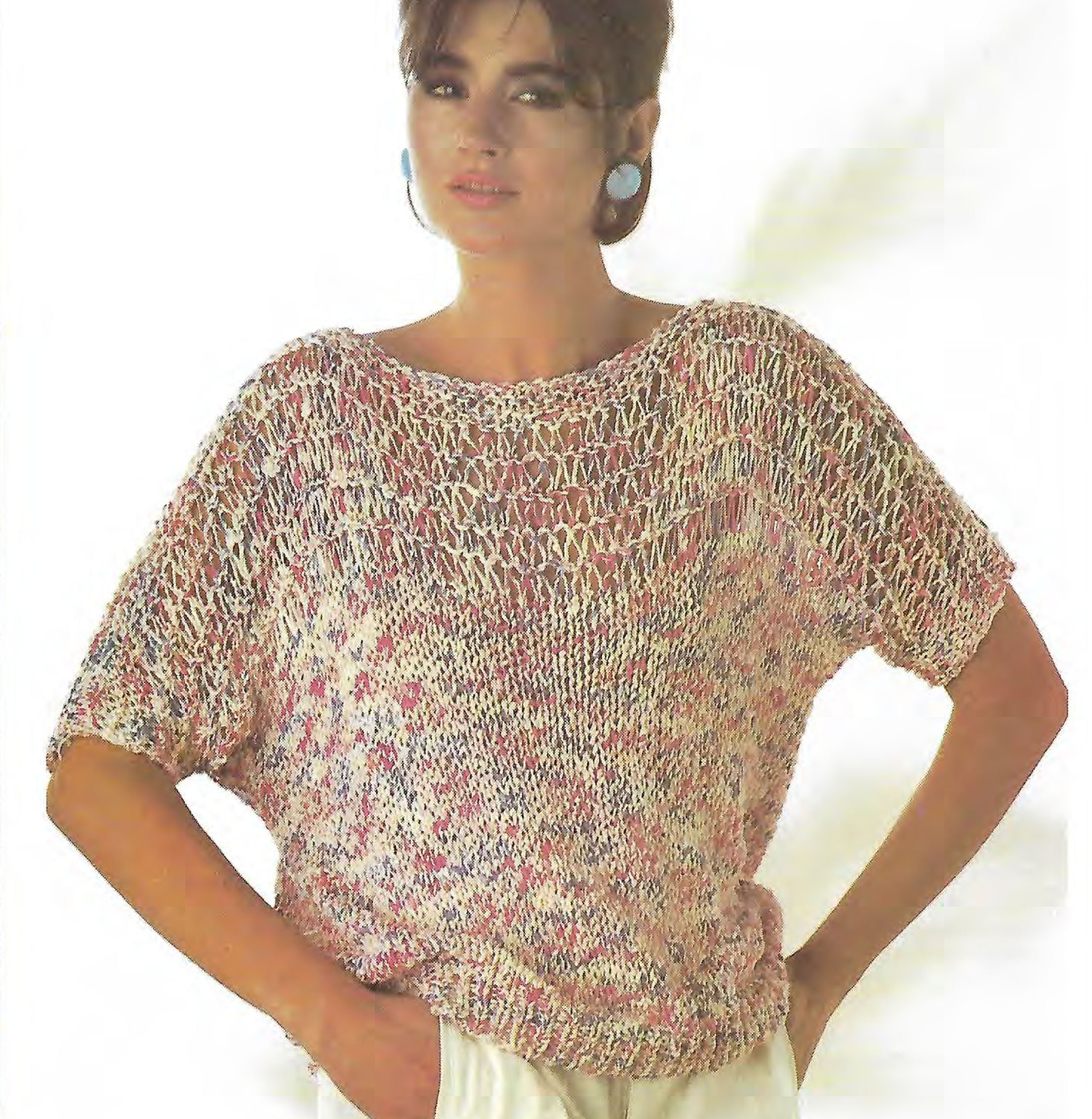 Womens Easy Cotton Lacy Summer Short Sleeve Sweater ~ 34