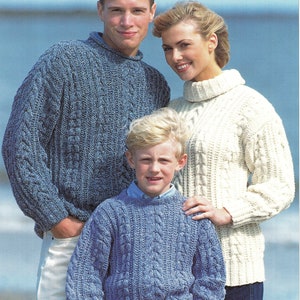 Aran Cable Sweater Jumper Crew- roll & polo Neck Womens Mens Childs 26&quot; - 44&quot; ~ Aran 10 Ply Worsted Knitting Pattern PDF  Download
